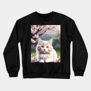 Cat in a cherry blossom tree - Modern digital art Crewneck Sweatshirt